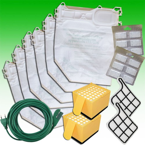 KIT SACCHETTI FOLLETTO VK 135 136 12PZ 12 PROFUMI 2 FILTRI GRIGLIA 2 HEPA  CAVO | eBay