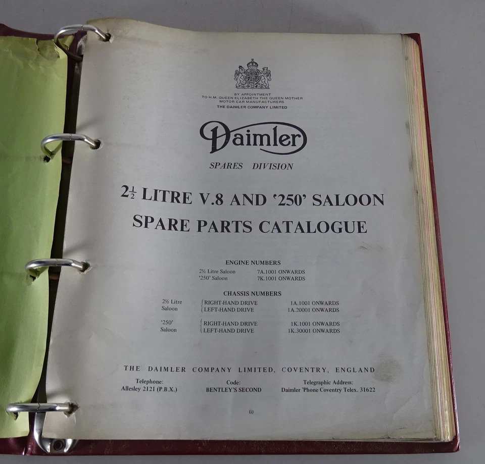 Catalogo Parti / Catalogo Parti Daimler 2,5 Litri V8 + 250 Berlina Del 1963 - Immagine 2 di 4
