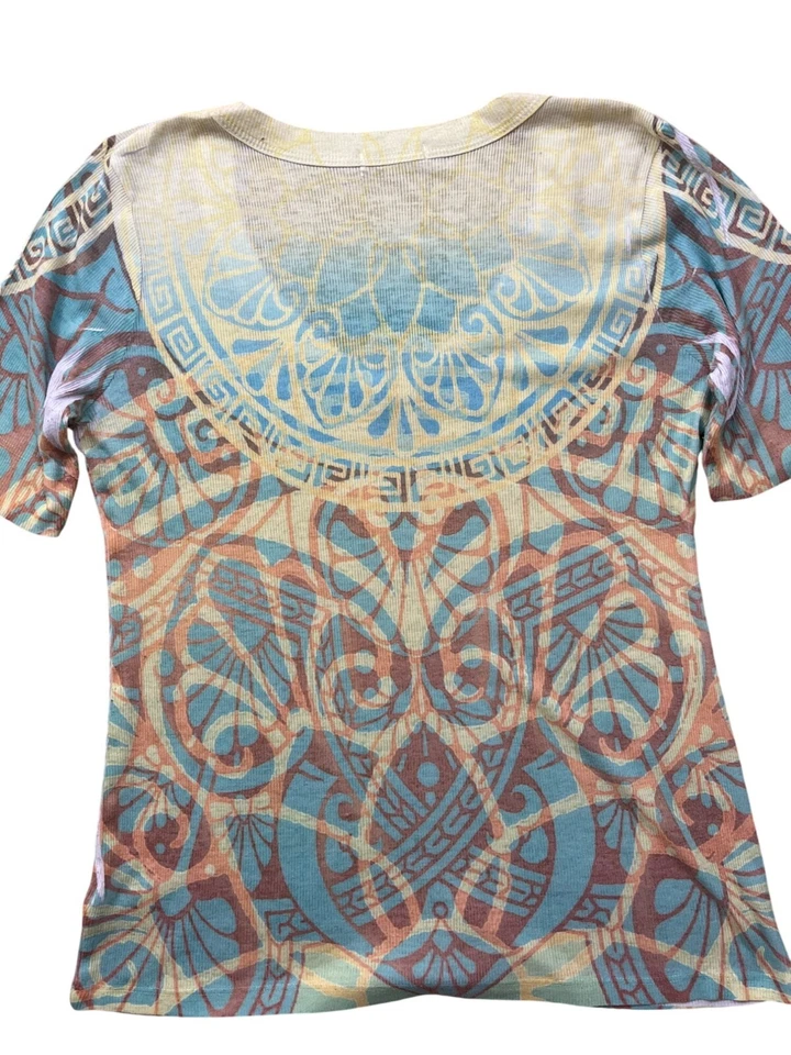 Y2K Love Amour Top Womens Large Yellow Floral Short Sleeve Cottage Boho Hippie - Image 3 of 4