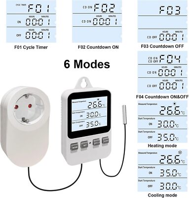 Digital Plug in Thermostat Socket, Heating, Cooling Electric Temperature Control