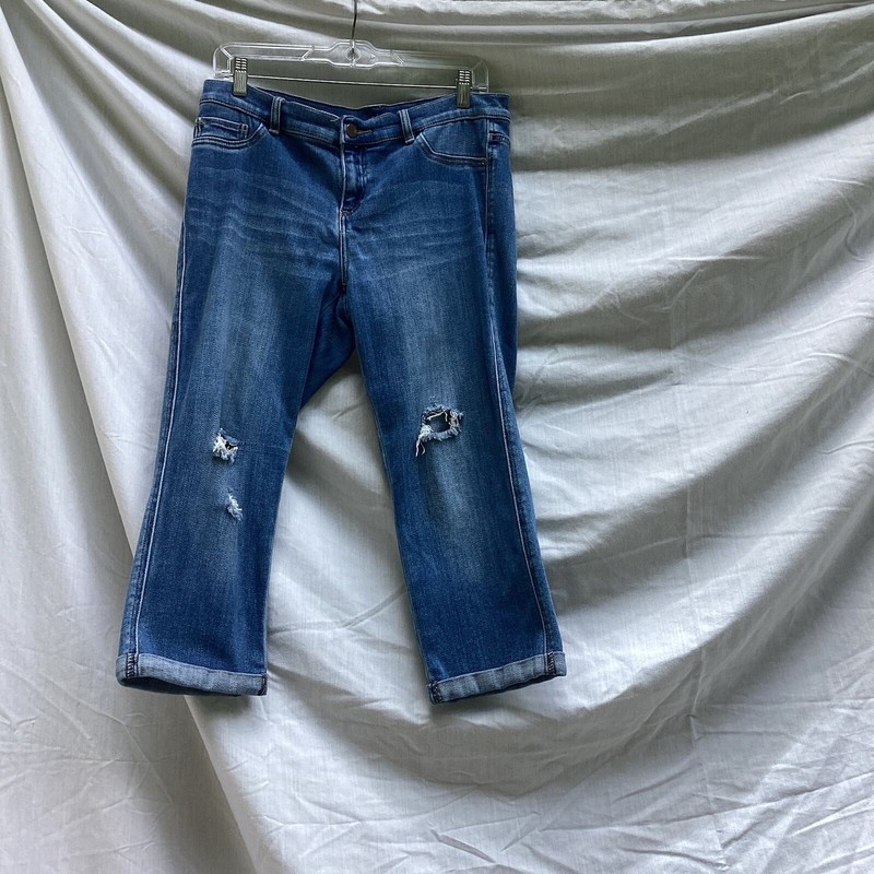 Unbranded Blue Capri  Distressed Jeans, Size 10