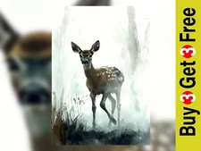 Majestic Deer in Forest 5"x7" Print on Matte Paper | Serene Wildlife Painting
