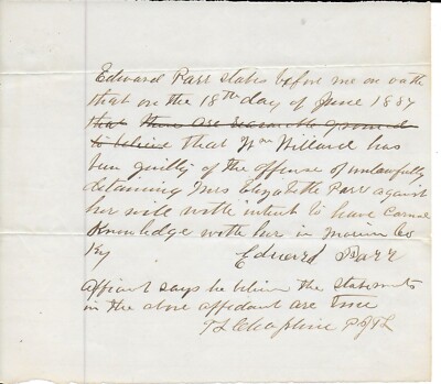 1889 Handwritten Affidavit Marion County KY   Guilty of Carnal Knowledge