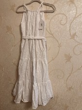 Michael Kors Floral Lace Belted Midi Dress Size 12 Girls In White Cotton