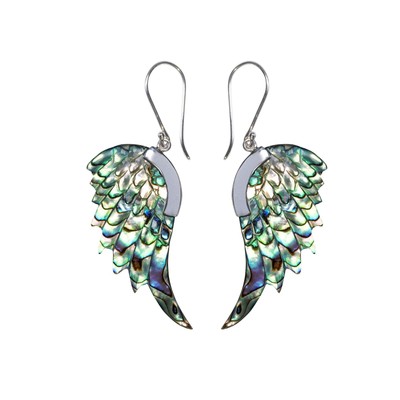 Abalone Shell Sterling Silver Earrings Carved Angel Eagle Wing - 81stgeneration
