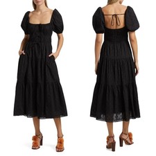 Ulla Johnson Palma Lace Square Neck Puff Sleeve Midi Dress Black Size 4 NWT