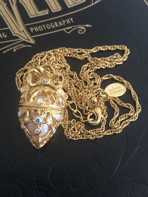 Vintage Joan Rivers Secret Of The Scroll Gold Faberge Egg Necklace With Box 90s