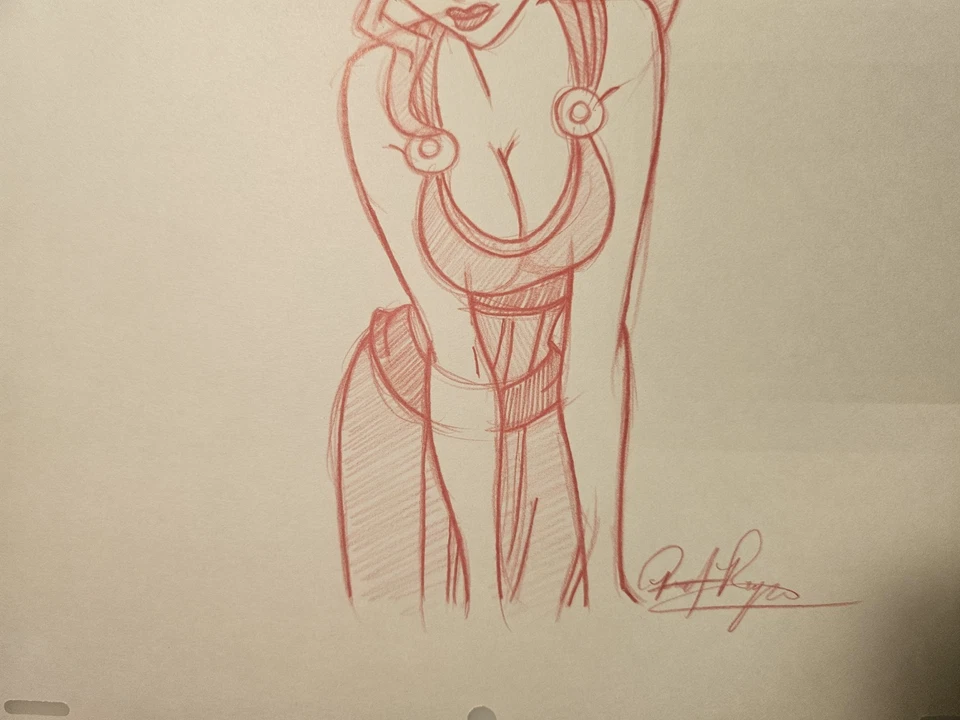 Disney Pin-up Megara Hércules Dibujo/Boceto Animación Arte Firmado Hecho a Mano Foto 2 de 4
