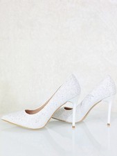 Rush White Glitter 4" Heel Stiletto Shoes Pointy Toe Pumps