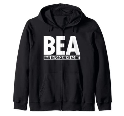 BEA Bail Enforcement Agent Kopfgeldjäger Uniform weiß Reißverschluss Kapuzenp...