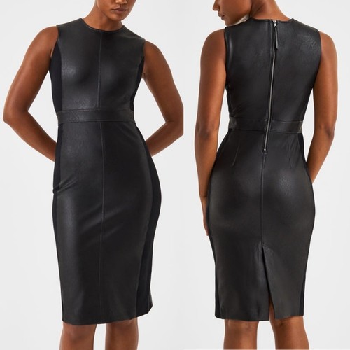 NWT SPANX Vegan Leather High Neck Sleeveless Sheath Dress Shaping Black Sexy XL