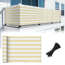 3FT Balcony Privacy Fence Screen Net Sunshade Cover Anti-UV Beige with Strip