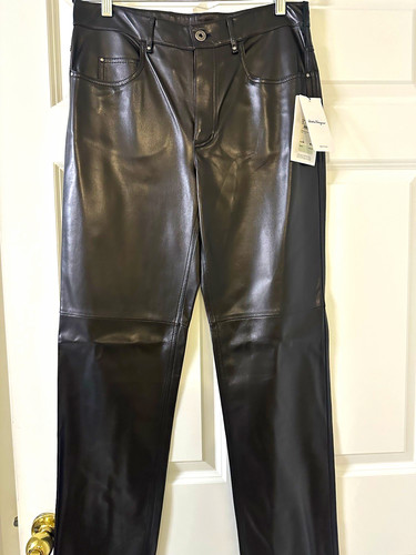 Salvatore Ferragamo, Salvatore Ferragamo Black Leather Women’s Pants w/ Pockets Button, Size 44 Italy
