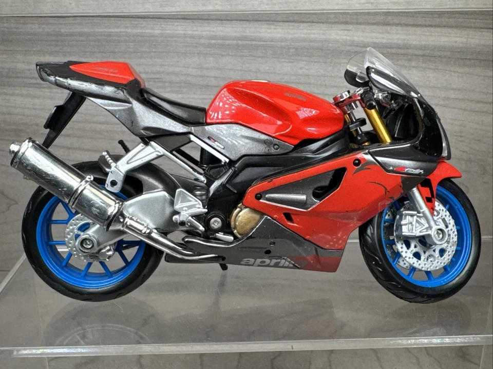Maisto Diecast APRILLA RSV4 1000 Modelo Moto Rojo Gris y Azul Ruedas Foto 2 de 4