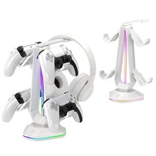 RGB Controller Stand 9 Light Modes Holder 2 USB Ports Headset Desk White