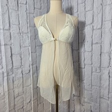 Victoria's Secret Large White Lace Trim 100 Silk Chiffon Babydoll Chemise Gown