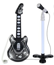 19in Kids Flash Guitar and Microphone Musical Instrument Toy Black New