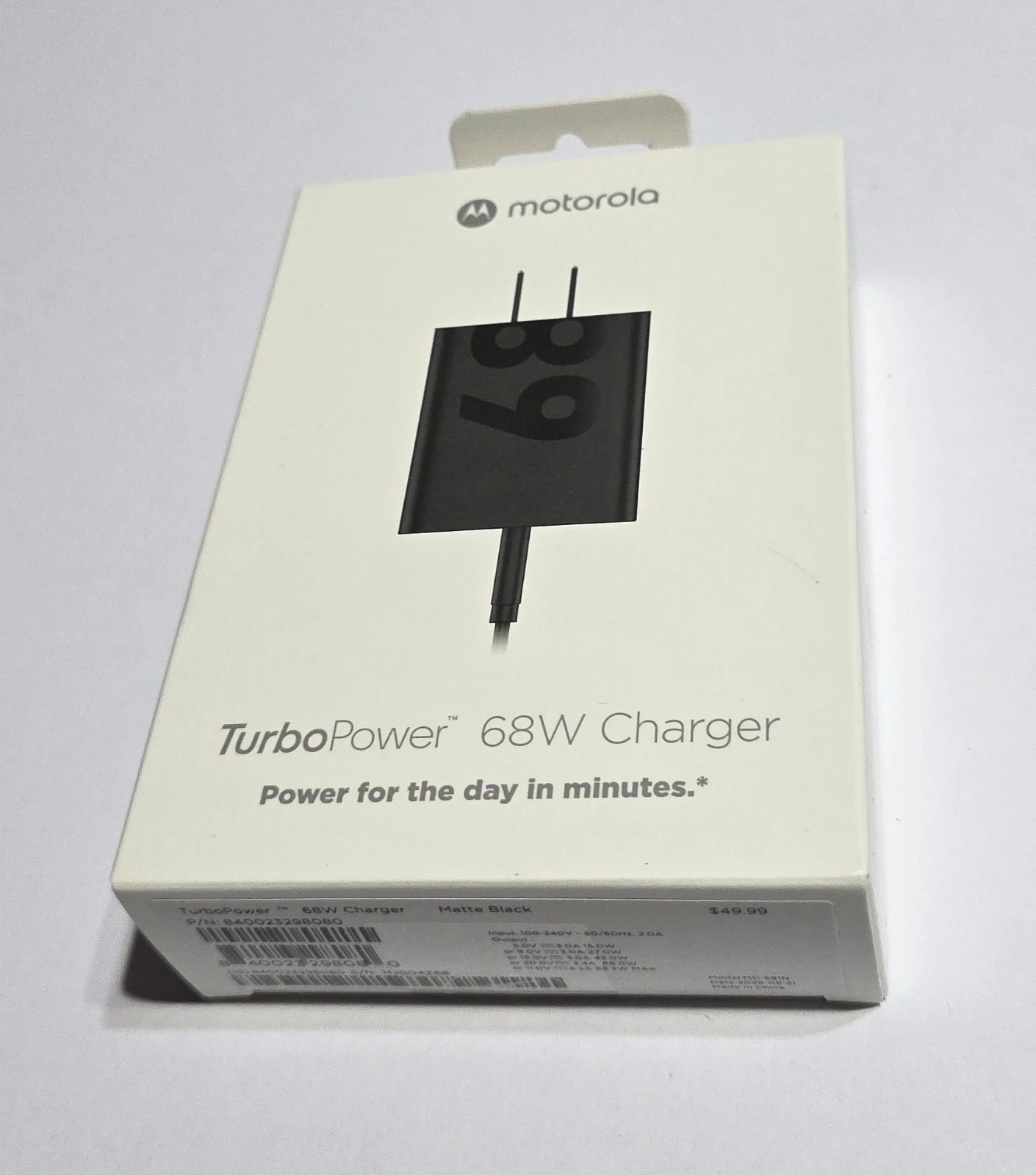 NEW Original Matte Black Motorola TurboPower 68W USB-C Wall Charger in Retail Pk - product detail image 8