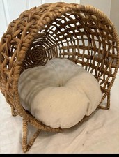 Wicker and Cotton Basket Cat Bed Brown with Cushion Comfortable Pet Sleeping