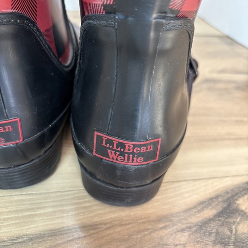 Rare LL Bean Wellies Red Black Buffalo Plaid Rain Boots Women's Size 10 M - Picture 3 of 9