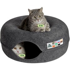 Interactive Large Cat Cave and Tunnel Bed for Cats  Small Pets - Dark Gray