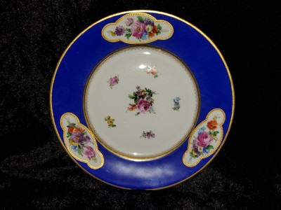 Ambrosius Lamm Dresden Porzellan Teller Blau/Geblümt mit Goldrand (19,5cm)