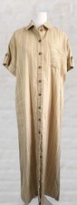 Sézane Womens Linen Blend Striped Shirt Dress Beige Button Front Size UK 12