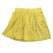 Womens Yellow Floral Mini Skirt Smocked Waist L Cottagecore Coquette Summer