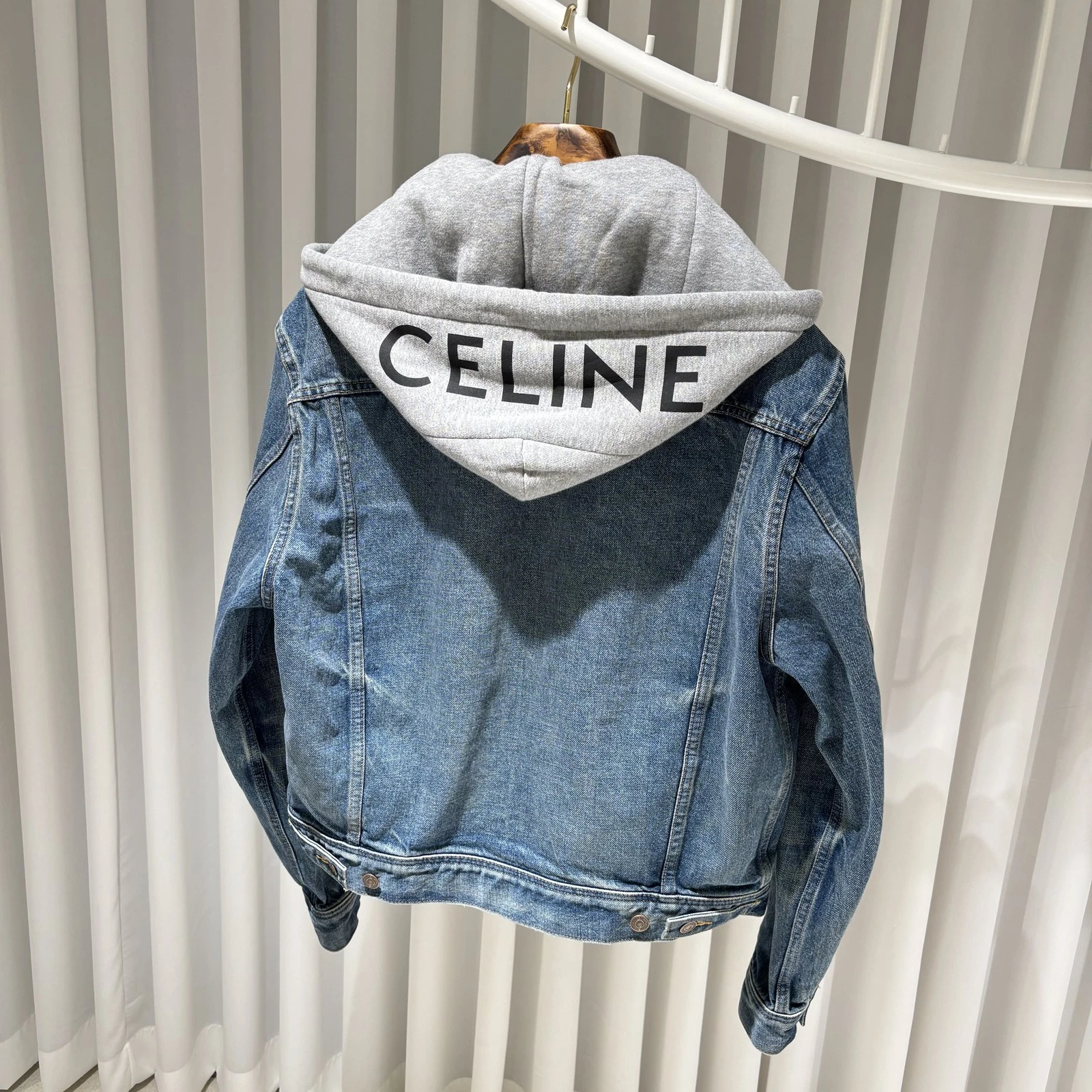 Giacca Celine in denim con cappuccio logo posteriore S 132681742