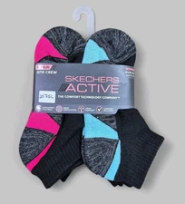 SKECHERS ACTIVE Women Socks 1/4 Crew Cushion Arch Support 6 Pair Shoe Size 6-9.5