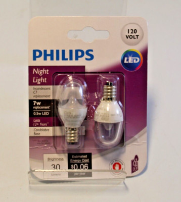 Philips 462977 7W Equivalent LED Soft White C7 Nightlight 2 Pack
