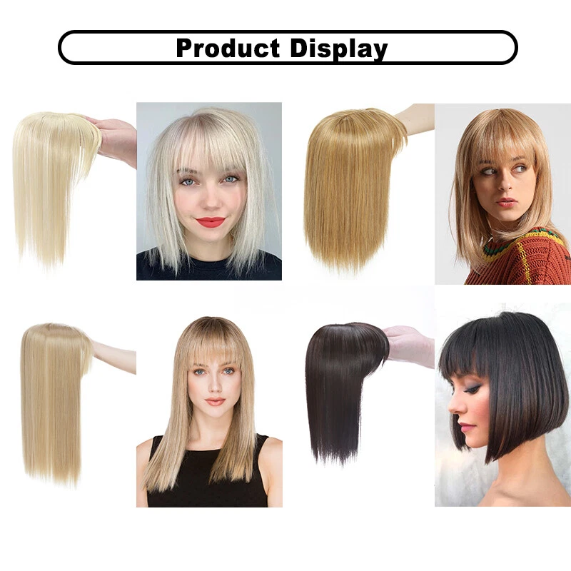 Clip de cabeza completa para cabello Toupee Topper como extensión de cabello humano con flequillo Foto 4 de 4