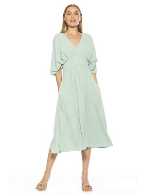 NORDSTROM ALEXIA ADMOR Mint Green August Draped Sleeve Fit Flare Midi  Dress