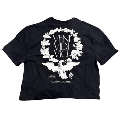 ASOS Design Veni Vidi Vici Graphic Boxy Crop T-Shirt in Black, Size M