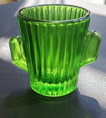 Vintage Shot Glass Libbey Green Southwestern Cactus Round Souvenir Collectible 