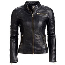 Black Women's Slim Fit Biker Style Real Leather Jacket 