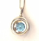 New 14k white gold .15ct SI2 H diamond blue topaz halo pendant necklace 3.3g 18" — photo 5
