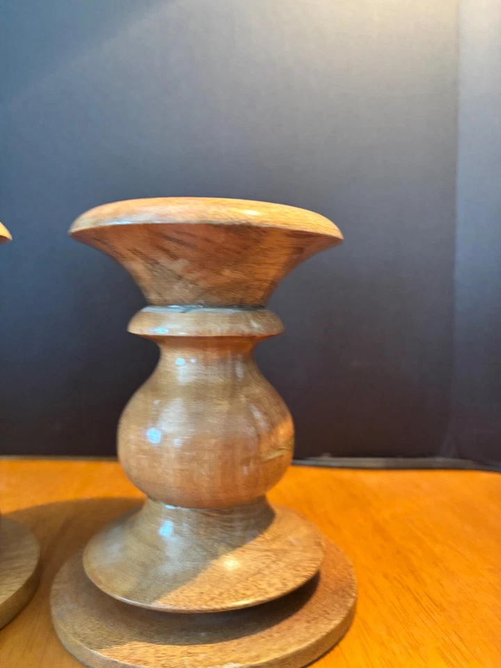 2 деревянных поворотных подсвечника Pottery Barn 6 дюймов - Изображение 3 из 4