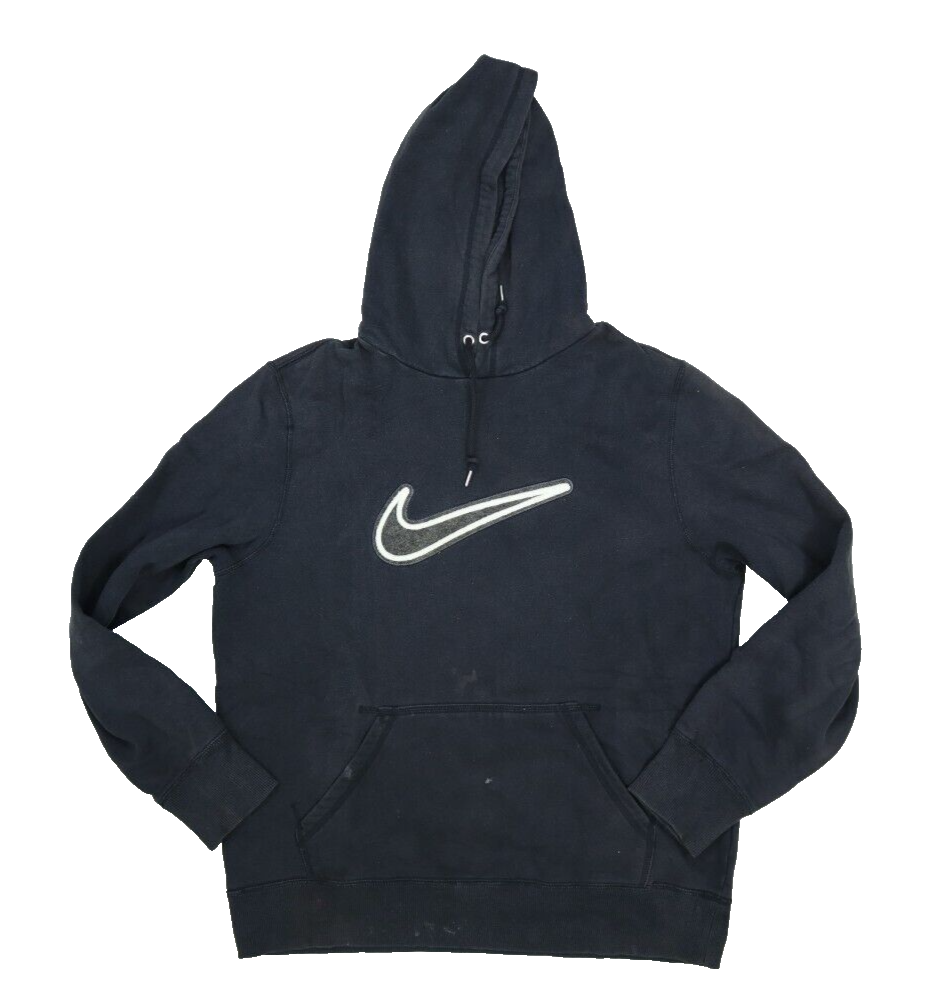 Nike Hoodie Black Pullover Chenille Swoosh Logo Long Sleeve Pullover Mens L