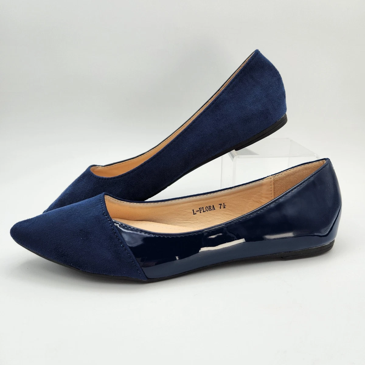 Navy flat sales leather shoes