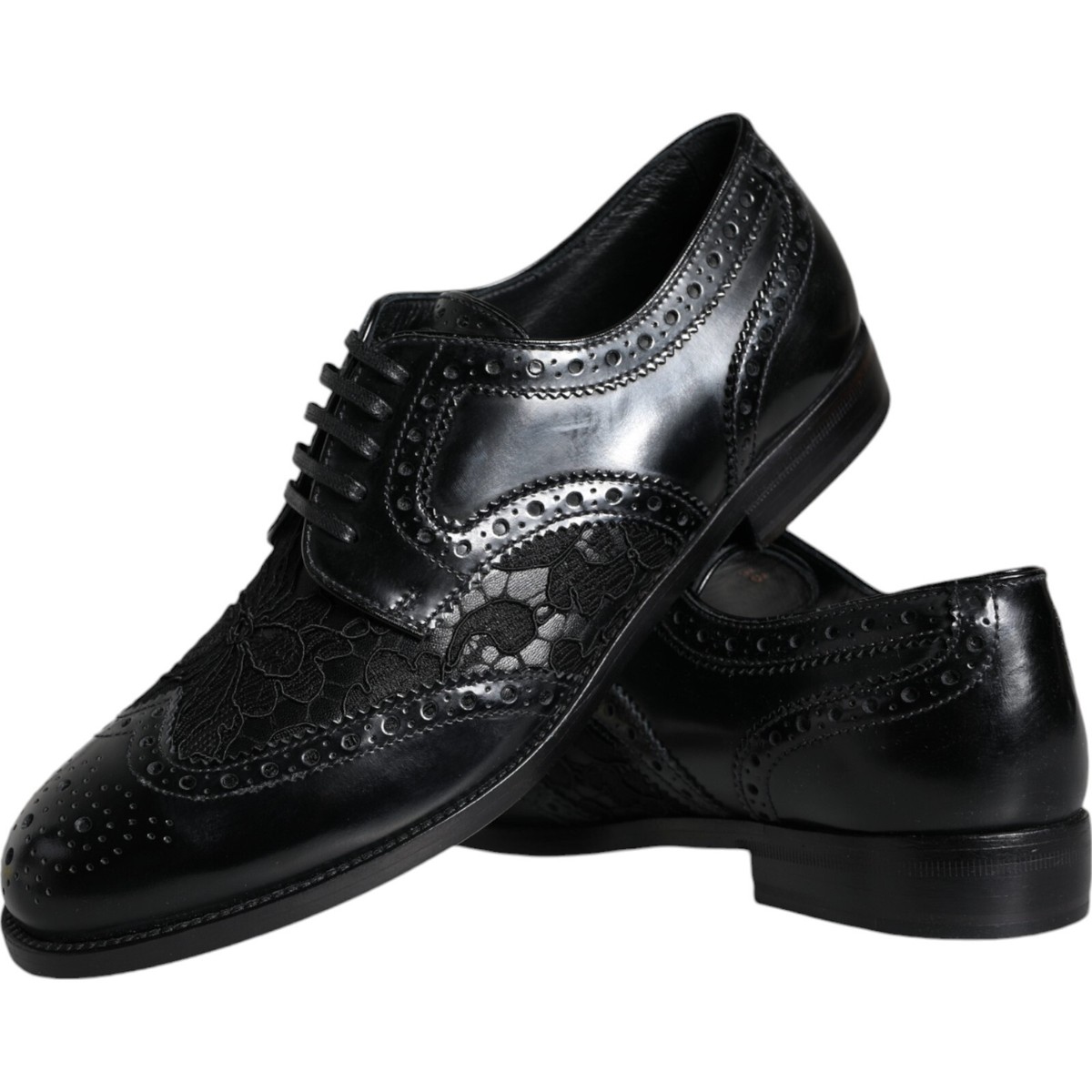 DOLCE & GABBANA Shoes Black Leather Floral Lace Dress Formal
