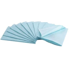 Tidi 917403 Dental Patient Bibs 2+1 Ply Paper Poly 13" x 18" Blue 500/Cs