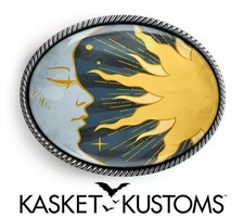 Sun and Moon Belt Buckle - Celestial New Age Art Handmade Silver Buckle - 916
