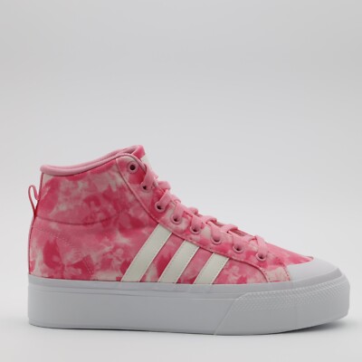 Adidas Women Bravada 2.0 Platform Mid Cushioning Canvas Shoes Pink/White Size 10