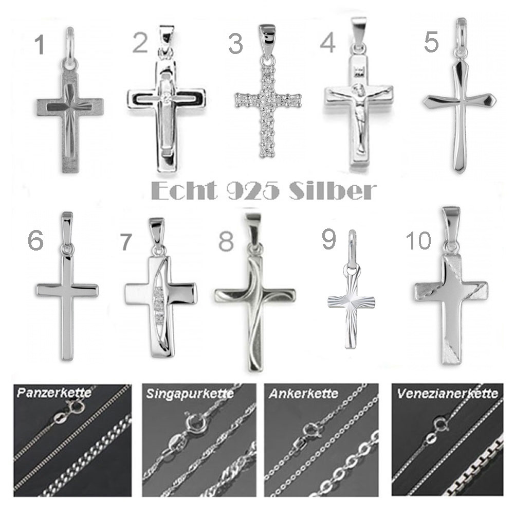 Kreuz Anhänger ECHT Silber 925 Kinder Kreuz Kommunion Taufe auf Wunsch m. Kette
