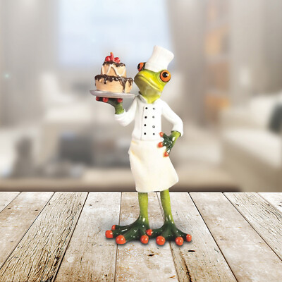 7.5''H Frog the Chef with Cake Statue Fantasy Decoration Figurine Room Decor