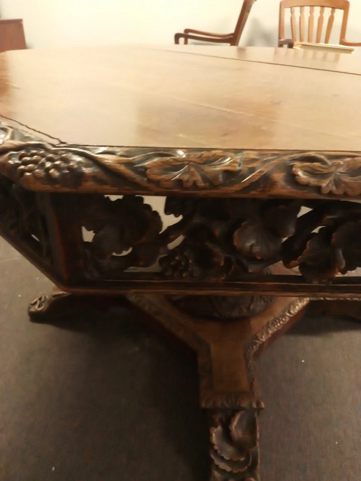 Antique Hand Art Nouveau 19th C Renaissance Gothic Table Carved Octagon 8 Side - Image 4 of 4