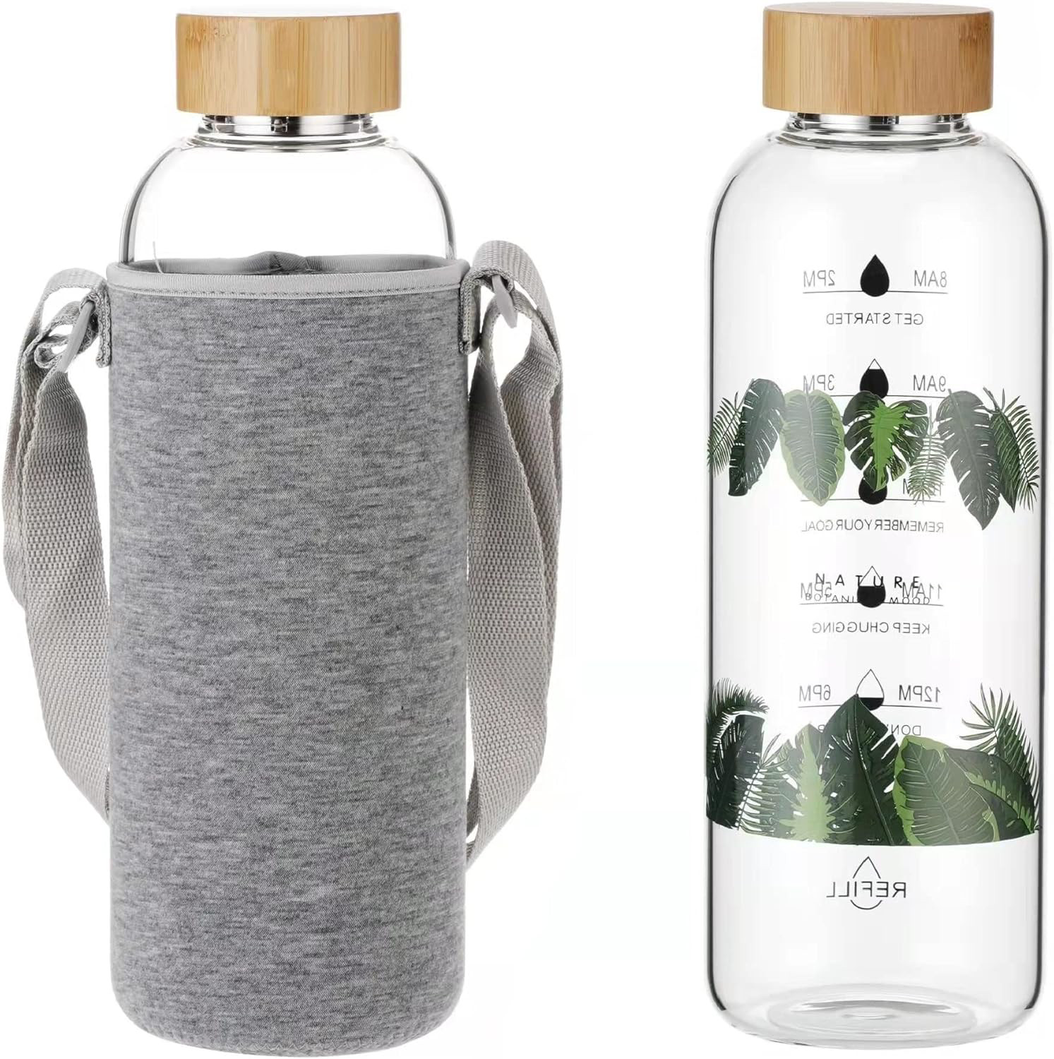 64 Oz With Time Markers, Wide Mouth Bamboo Lid, Neoprene Bpa