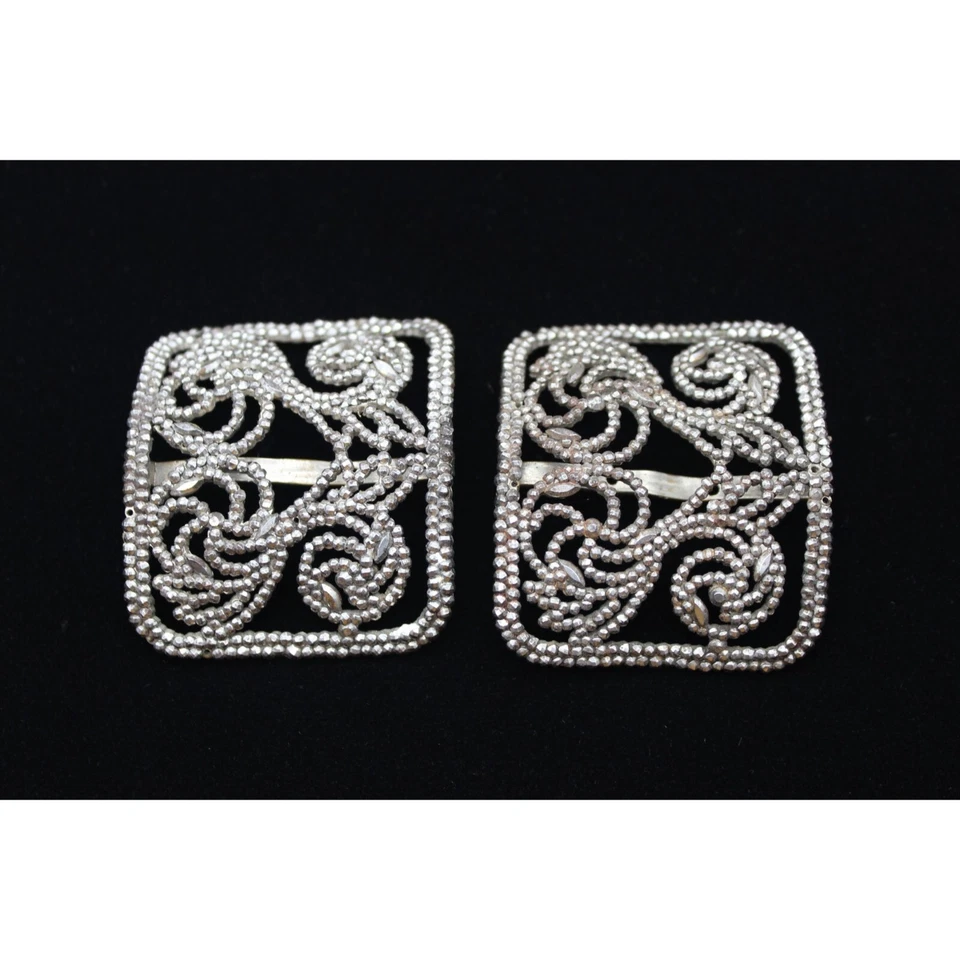 Antique swirl pattern steel cut bead French shoe buckles pair - Image 3 of 4