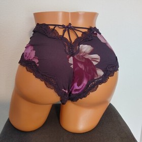 Lane Bryant Cacique Sexy Cheeky Lingerie Panty 18/20 Purple Floral W/ Lace Trim